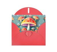 Red Greeting Card Set with Blank Interior - Cute colored mushrooms Print Pearl Paper Birthday, Wedding & Anniversary Cards