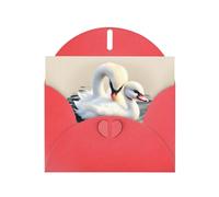 Red Greeting Card Set with Blank Interior - Cute little swan Print Pearl Paper Birthday, Wedding & Anniversary Cards