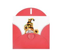 Red Greeting Card Set with Envelopes - Gnome Bee Yellow Floral Print Blank Cards for Birthday, Valentine's Day & Party Invitations