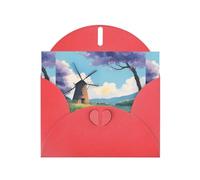 Red Greeting Card YYHWHJDE beautiful river windmill Picture Perfect for Valentine's Day, Wedding Anniversary & Party Invitations