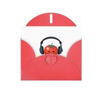 Red Greeting Card YYHWHJDE Tomato with headphones Picture Perfect for Valentine's Day, Wedding Anniversary & Party Invitations