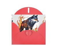 Red Greeting Card YYHWHJDE Wolf covered in fire Picture Perfect for Valentine's Day, Wedding Anniversary & Party Invitations