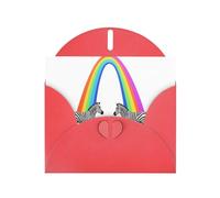 Red Greeting Card YYHWHJDE Zebra crossing the rainbow Picture Perfect for Valentine's Day, Wedding Anniversary & Party Invitations