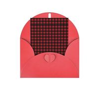 Red Greeting Cards with Envelopes - Red Black Buffalo Check Plaid Pattern Print Blank Note Cards, Perfect for Birthday, Wedding, Anniversary