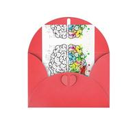 Red Greeting Cards with Matching Envelopes - Geometry Brain Image with Science Print Blank Blessed Cards for Birthday, Wedding, Valentine's Day