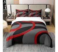 Red Grey and Black 100% Cotton Duvet Cover Geometric Circle for Kids Swirl Bedding 100% Cotton Set Abstract Art Duvet Set Modern Luxury Room Decor Quilt Cover King Size Zipper