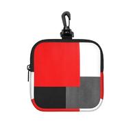 Red Grey Black and White Geometric Block, Coin Purse Square Zipper Storage Bag, Change Pouch with Lobster Buckle Clasp Buckle, Change Purse