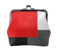 Red Grey Black and White Geometric Block, PU Leather Coin Purse, Small Wallets, Change Pouch with Kiss Lock Clasp Buckle, Change Purse