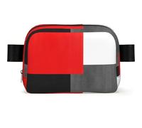 Red Grey Black and White Geometric Block, Travel Bum Bag Square Waist Bag Casual Chest Bag Fanny Pack for Men Women