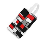 Red, Grey, Black and White Rectangles Modern Style Luggage Tag for Suitcase Cute ID Tags Travel Baggage Identifier Labels White-Style