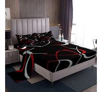 Red Grey Circle Bed Sheets Abstract Geometric Sheet Set Single Geometry Spiral Stripes Bedding Set For Kids Adults,Modern Minimalist Bed Sheet Black White Bedroom Decor 3 Pcs
