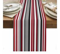 Red Grey Table Runner 13 x 120 Inch, Black Stripe Abstract Geometric Vertical Stripes Washable Cotton Linen Dining Table Runner Tabletop Decorations for Restaurant Home Kitchen Party
