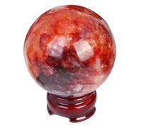 Red Gum Flower Crystal Ball Real Gemstone Divination Sphere Sculpture Figurine with Wood Stand Feng Shui Aura Home Desk Decor,6~6.5cm