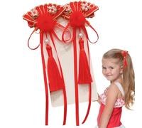 Red Hair Accessories For Girls, Red Hairy Bows With Tassels Chinese Hair Clip, Happy New Year Hair Accessories For Mother's Day, Birthday, Kids, Family, Friends