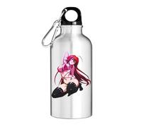 Red Hair Black Boots Anime Style Pin Up Babe Tourist Water Bottle Silver