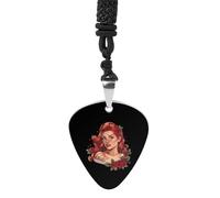 Red Hair Lady With Rose Tattoo Guitar Pick Pendant Necklace for Acoustic Electric Bass Players Guitar Accessories Guitarist Gifts