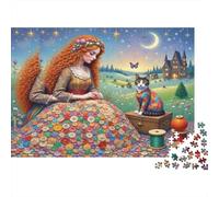 Red Hair Princess Cat 1000 Piece Jigsaw Puzzle Button Dress Scene Recycled Cardboard for Jigsaw Puzzle Fans Family Bonding 52x38cm/1000pcs