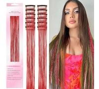 Red Hair Tinsel 12 Pcs Clip In Hair Extensions 20 Inch Clip In Tinsel Hair Accessories For Girls Glitter Tinsel Hair Extensions For Party (12Pcs,Red#)