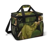 Red Hair Woman Lying on The Green Sofa Camping Cooler Bags Insulated Beach Cooler Portable Leak Proof Camping Cooler with Shoulder Strap