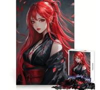 Red-Haired Anime Girl 1000 Pieces Jigsaw Puzzles for Adults Fine Logic Toy Leisure Time Neat Edge Art Collectible (38x26cm)