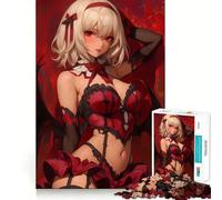 Red-Haired Anime Girl with Wings Hard Jigsaw Puzzle for Adults 1000 Pieces Fine Logic Toy Calm Fun Neat Edge Thoughtful Gift (38x26cm)