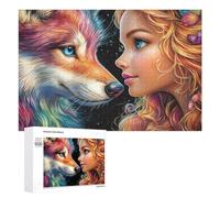 Red-haired Girl And Colorful Fox in Starry Night 1000 Piece Jigsaw Puzzle for Teens 14+ Indoor Learning Activity Cognitive Growth Gift for School Break 1000 PCS