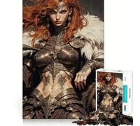 Red-haired Warrior with Bear And Sword 1000 Pieces Jigsaw Puzzles for Teenagers Logic Train Toy Quiet Fun Smooth Cut Lovely Gift (38x26cm)