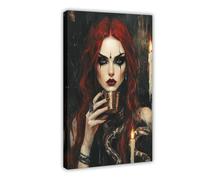 Red-haired Witch, Holy Grail And Serpent Dark Fantasy Oil Painting Canvas Poster Wall Art Decor Print Picture Paintings for Living Room Bedroom Decoration 12x18inch(30x45cm)