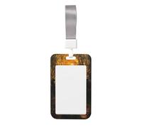 Red-Haired Woman in The Forest Sunset Sliding Id Badge Holder Hard Plastic Work Card Case Name Tag Protector for Nurses Office