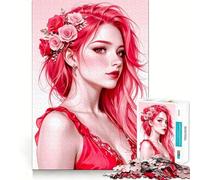Red-haired Woman with Roses in Hair Jigsaw Puzzles 1000 Pieces for Adults Boost Memory Peaceful Fun Premium Cut Memorable Gift (50x75cm)
