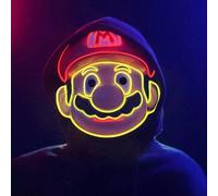 (Red) Halloween Mario LED Light Up Face Mask Cosplay Costume Masks Festival Party Prop