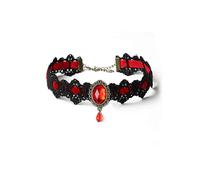 (red) Halloween Party Handmade Crystal Lace Necklace (Red) 1 Pieces (D-583-A)