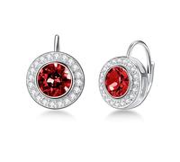 Red Halo Earrings 925 Sterling Silver Classic Round Cut Leverback Earrings with Ruby July Birthstone Crystal from Austria, Birthday Jewelry Gifts for Women