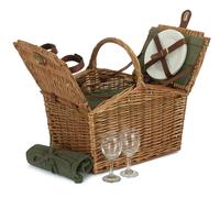Wicker 2 Person Butterfly Lidded Fitted Picnic Basket Red Hamper Green One Size