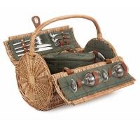 Red Hamper 2 Person Green Tweed Barrel Wicker Picnic Basket - 2 Person
