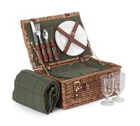 Wicker 2 Person Green Tweed Classic Picnic Basket Red Hamper Green One Size