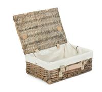 Wicker 35cm Antique Wash Split Willow Picnic Basket with Cotton Lining Red Hamper White One Size