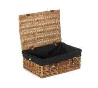 Wicker 35cm Light Steamed Picnic Basket with Cotton Lining Red Hamper Black One Size