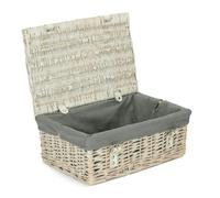 35cm Empty Whitewash Picnic Basket with Grey Lining Red Hamper Grey One Size