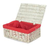 Red Hamper 35cm Whitewash Willow Wicker Picnic Basket - Red