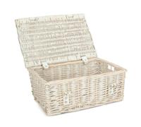 Wicker 35cm Empty Whitewash Picnic Basket Unlined Red Hamper White One Size