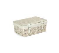 Wicker 35cm Empty Whitewash Picnic Basket with Back Lining Red Hamper White One Size