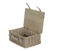 Red Hamper 36Cm Antique Wash Empty Picnic Basket With Pinewood Lid