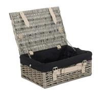 Red Hamper 36cm Antique Wash Wicker Picnic Basket with Cotton Lining - Black