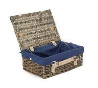 Red Hamper 36cm Antique Wash Wicker Picnic Basket with Cotton Lining - Blue