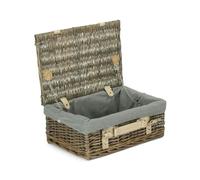 Red Hamper 36cm Antique Wash Wicker Picnic Basket with Cotton Lining - Grey