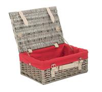 Red Hamper 36cm Antique Wash Wicker Picnic Basket with Cotton Lining - Red