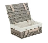 Red Hamper 36cm Antique Wash Wicker Picnic Basket with Cotton Lining - White