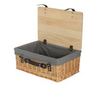 Red Hamper 36Cm Buff Grey Lined Willow Empty Picnic Basket With Pinewood Lid
