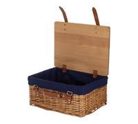 Red Hamper 36Cm Double Steamed Navy Lined Willow Empty Picnic Basket With Pinewood Lid